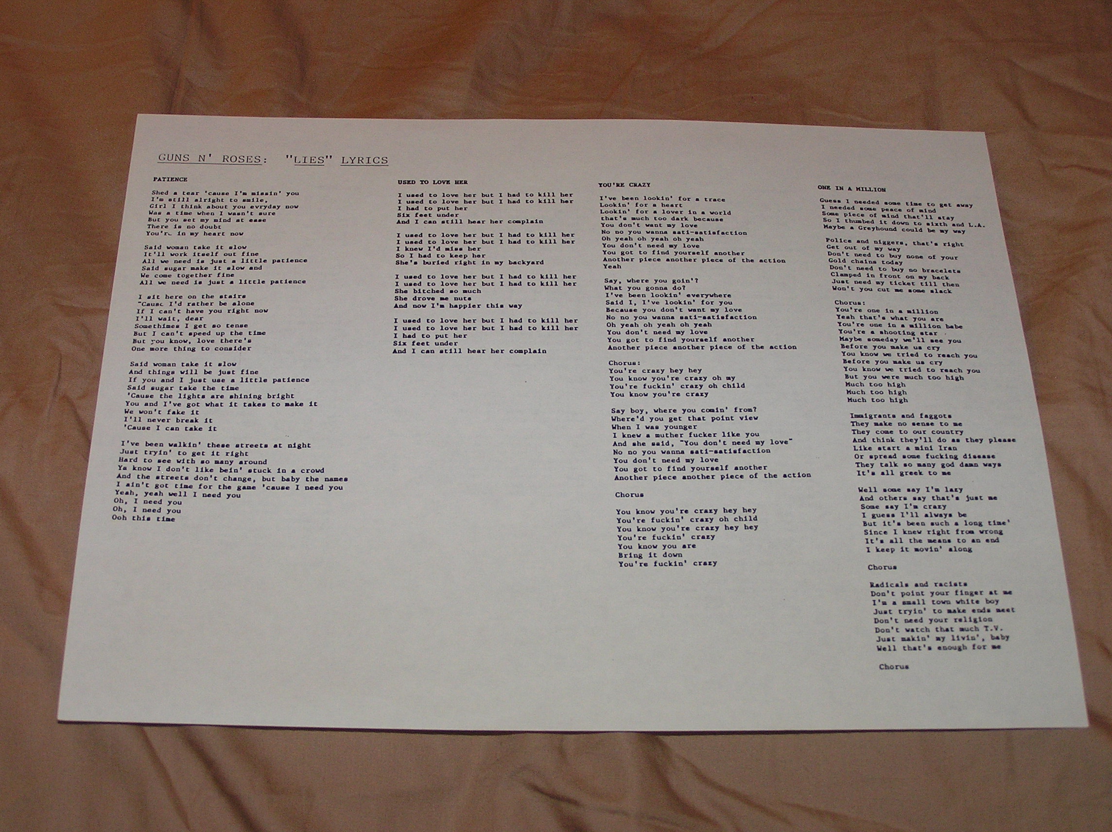 One in a million lyrics GUNS N' ROSES DISCUSSION & NEWS Guns N' Roses Forum